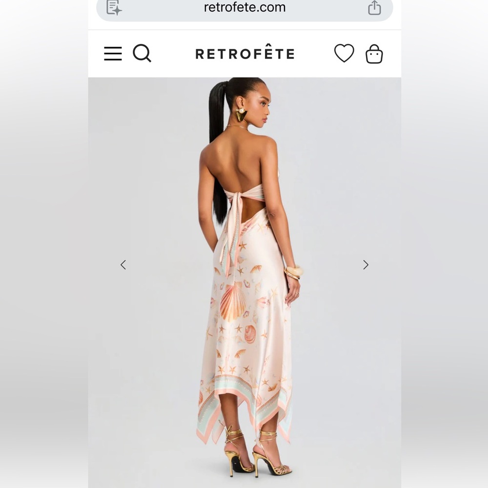 Retrofete Strapless Seashell Handkerchief Dress - Cream, Pink, Peach - Picture 4 of 5